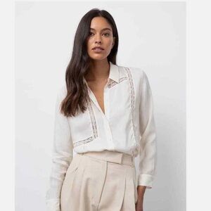Rails Mone White Sand Silky Lace Blouse Button Down Small S